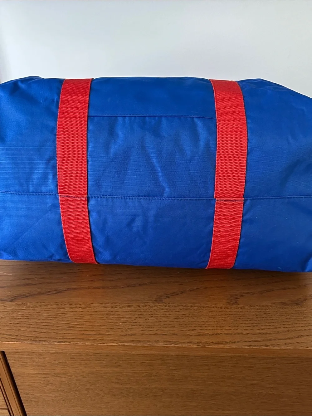 Vintage CHAMPION Duffle Bag Blue Red Spellout Gym Overnight Travel